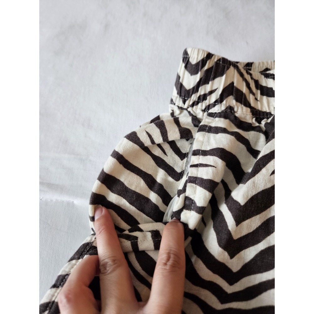 Tahari Brown Striped Zebra Tiger Print Cropped Linen Pants S - Picture 6 of 16